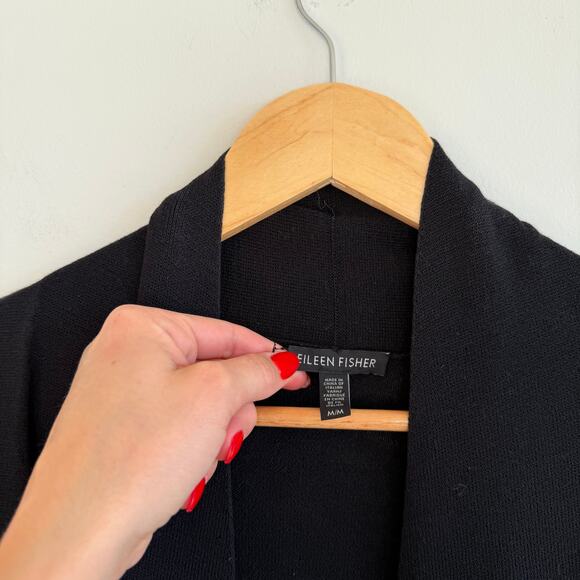 Eileen Fisher 100% Wol Open Duster Cardigan Black M - Picture 4 of 8